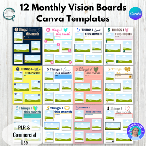 12 Monthly Vision Board Canva Templates